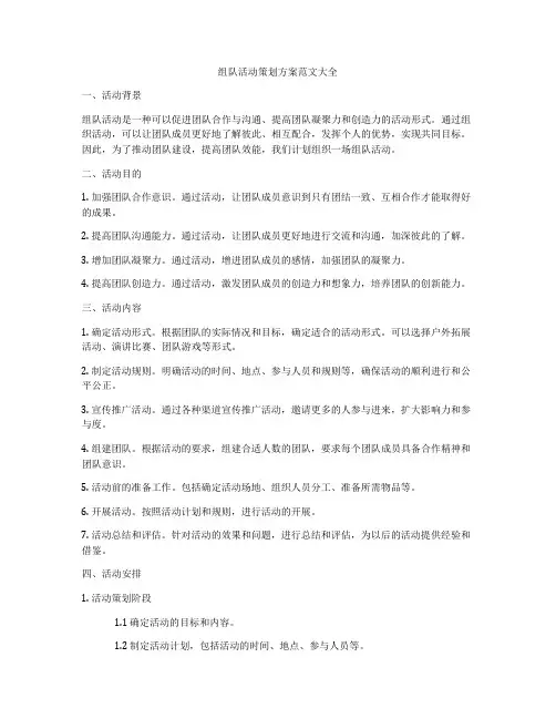 组队活动策划方案范文大全