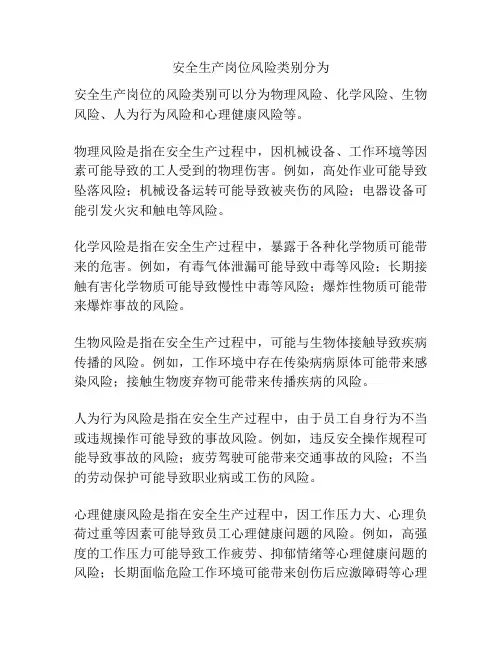 安全生产岗位风险类别分为