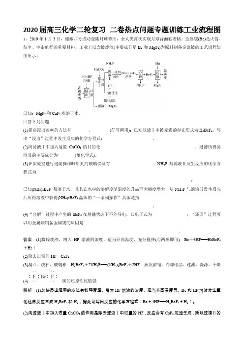 2020届高三化学二轮复习 二卷热点问题专题训练工业流程图