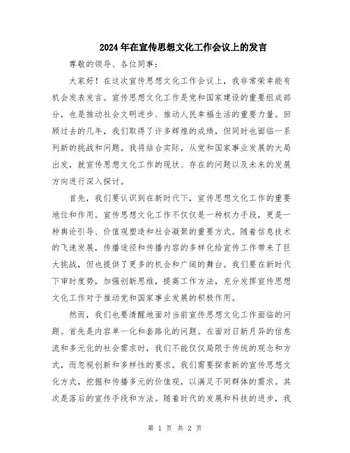 2024年在宣传思想文化工作会议上的发言