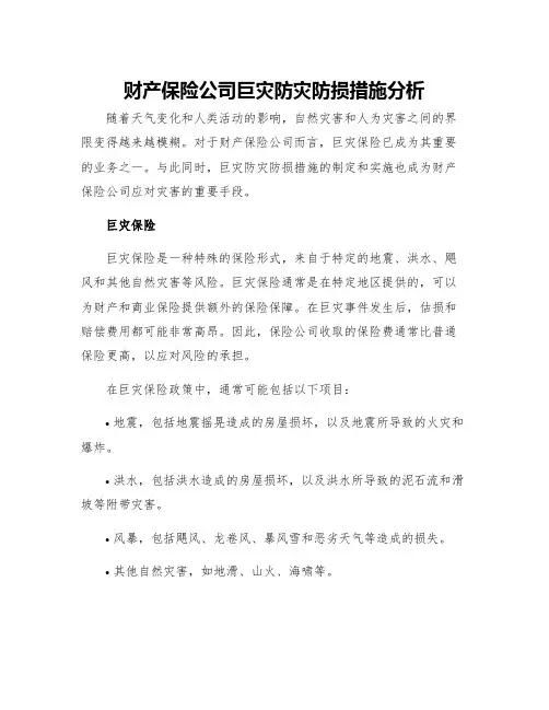 财产保险公司巨灾防灾防损措施分析