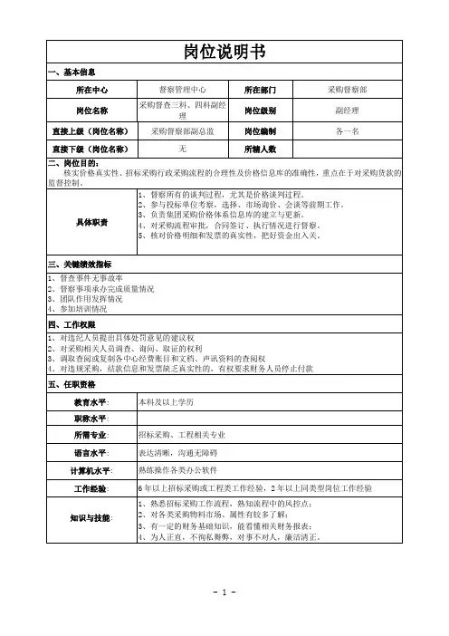 采购督察三科、四科岗位说明书