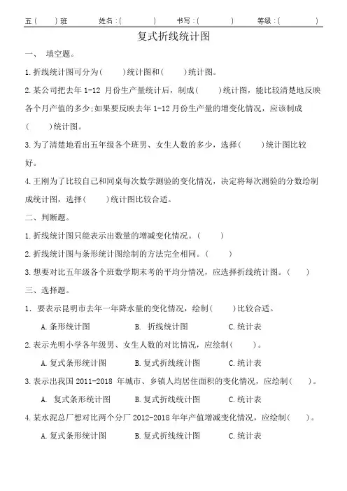 人教版小学数学五年级下学期第七单元—复式折线统计图