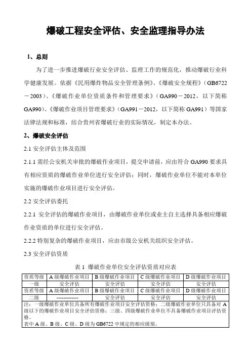 爆破工程安全评估、安全监理指导办法