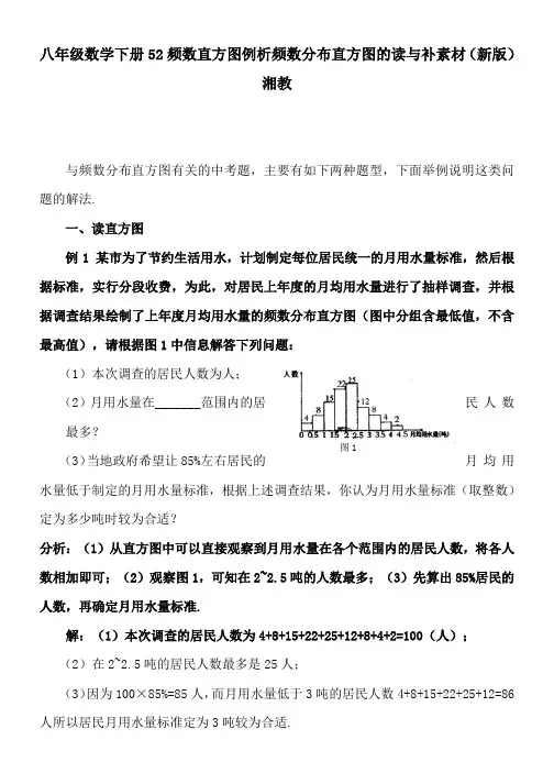 八年级数学下册52频数直方图例析频数分布直方图的读与补素材(新版)湘教