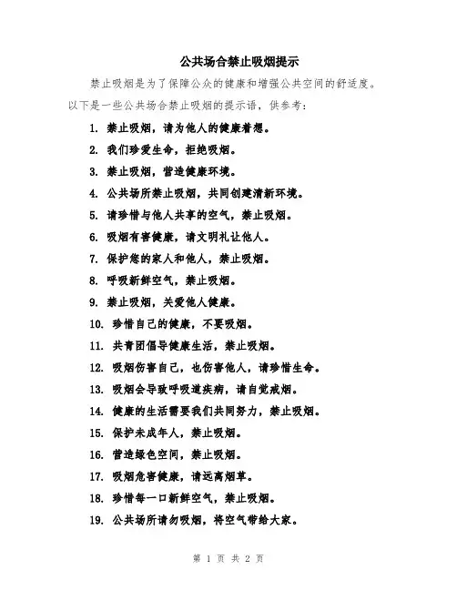 公共场合禁止吸烟提示