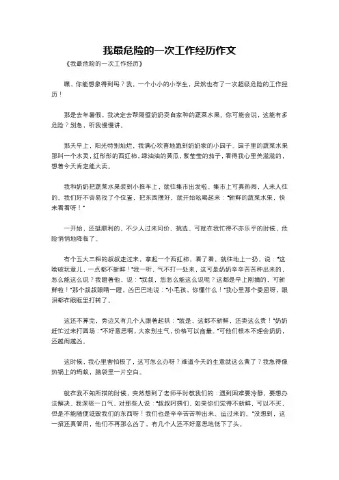 我最危险的一次工作经历作文