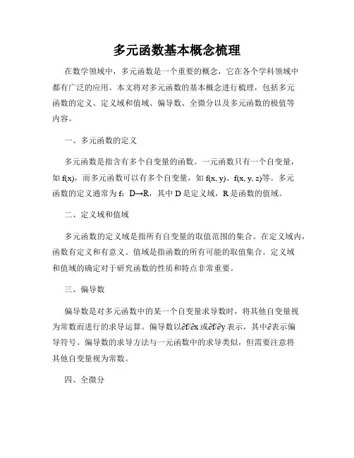 多元函数基本概念梳理