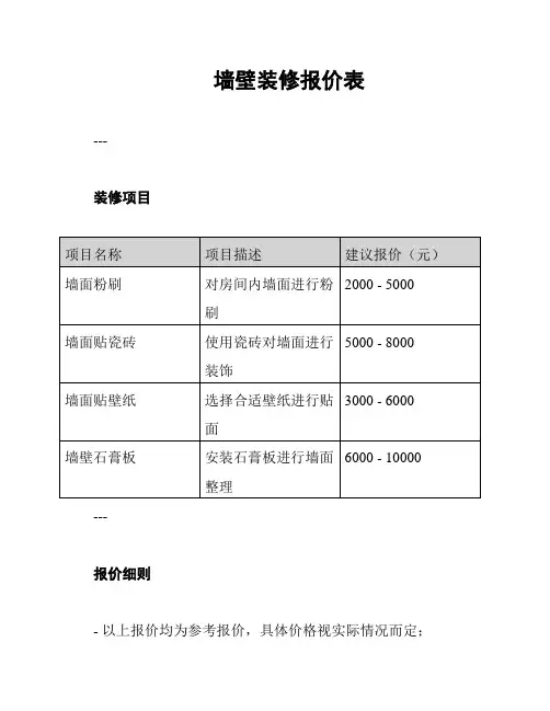 墙壁装修报价表