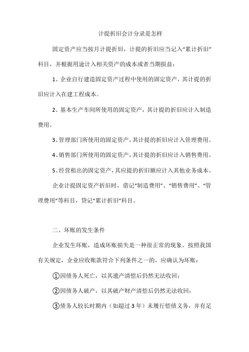 计提折旧会计分录是怎样