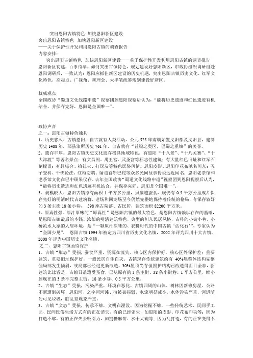 突出恩阳古镇特色文化 加快恩阳新区建设