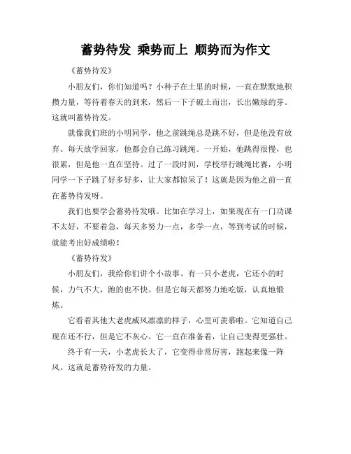蓄势待发 乘势而上 顺势而为作文