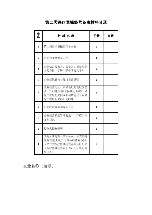 第二类医疗器械经营备案材料目录