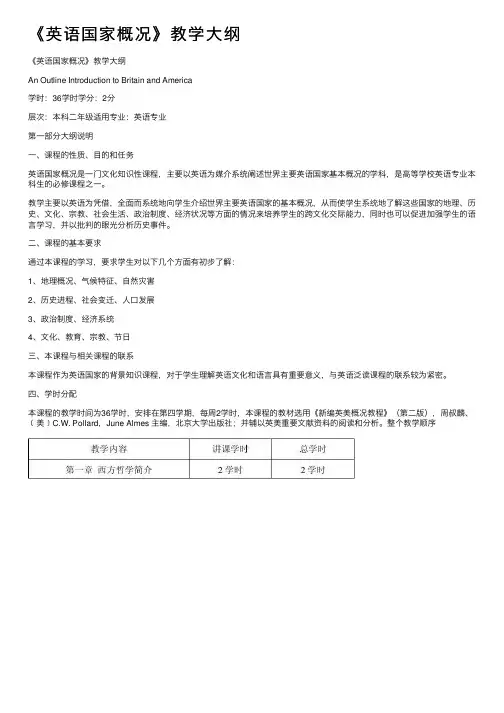《英语国家概况》教学大纲