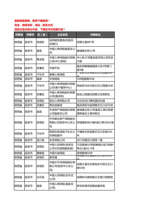 新版陕西省延安市保险企业公司商家户名录单联系方式地址大全343家