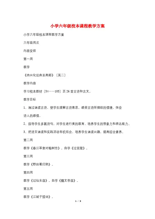 小学六年级校本课程教学计划
