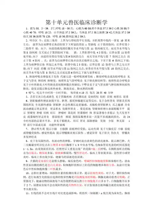 执业兽医考试临床诊断学知识点归纳
