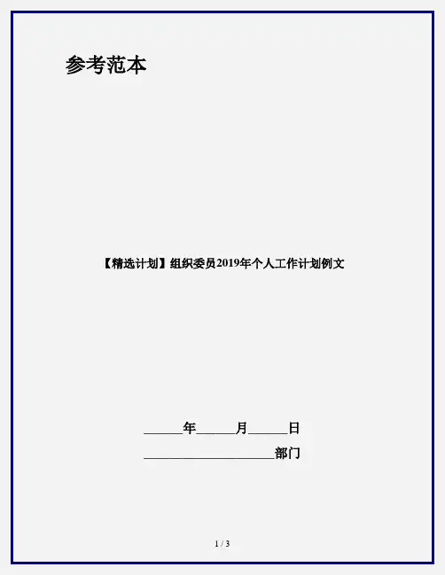 【精选计划】组织委员2019年个人工作计划例文
