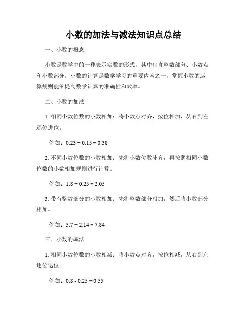 小数的加法与减法知识点总结