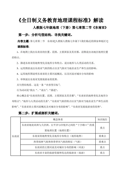 七年级下册地理东南亚课标解读