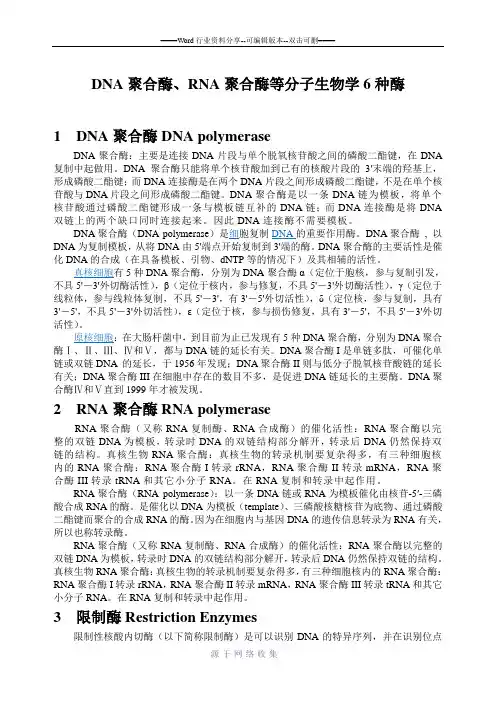 DNA聚合酶、RNA聚合酶等分子生物学6种酶