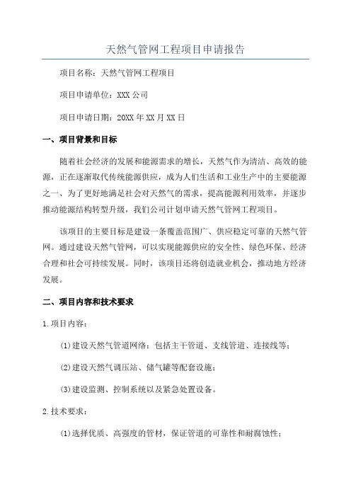 天然气管网工程项目申请报告