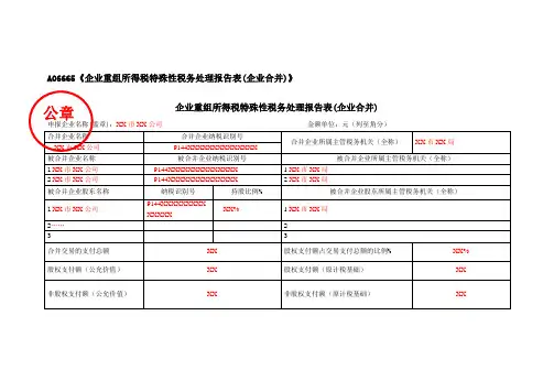 A06665《企业重组所得税特殊性税务处理报告表(企业合并)》(填写样例)