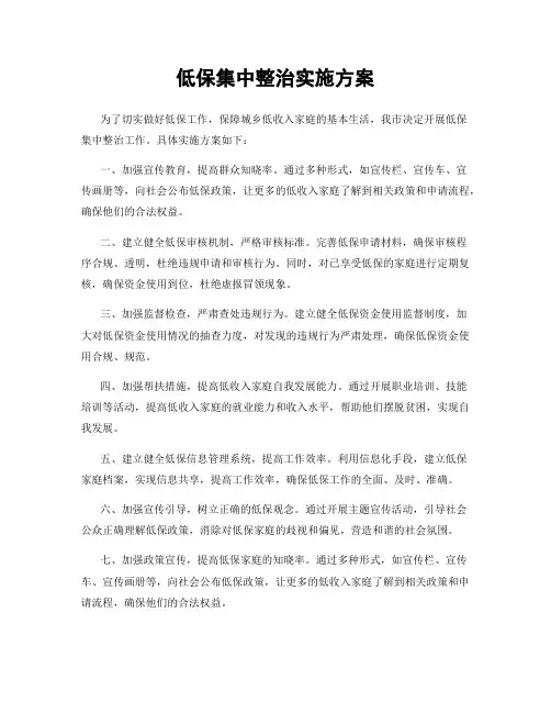 低保集中整治实施方案