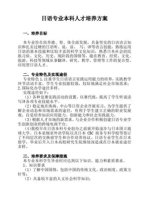 日语专业本科人才培养方案范本