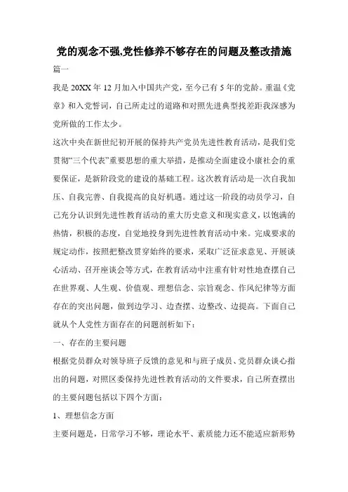 党的观念不强,党性修养不够存在的问题及整改措施.doc