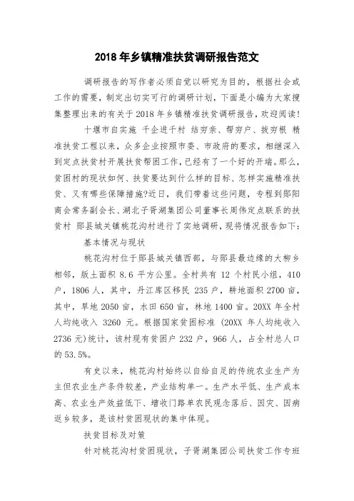 2018年乡镇精准扶贫调研报告范文