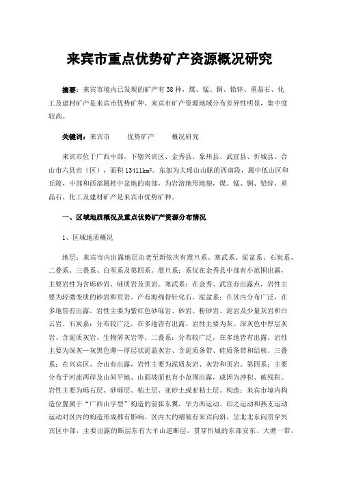 来宾市重点优势矿产资源概况研究