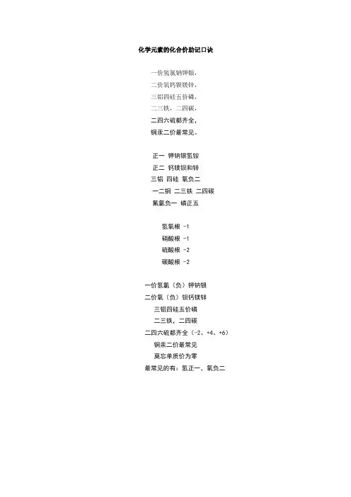 常见化学元素化合价38069