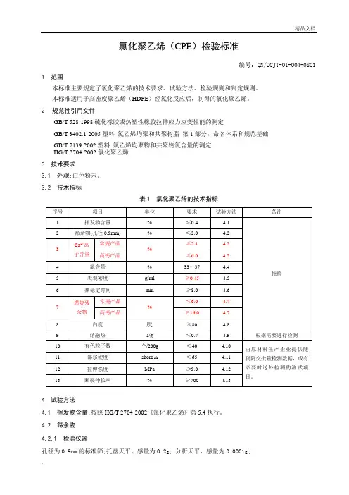氯化聚乙烯(CPE)检验标准