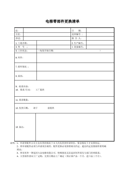 电梯零部件更换清单