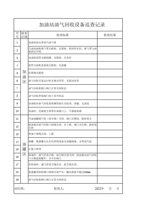 油气回收设备巡查记录表