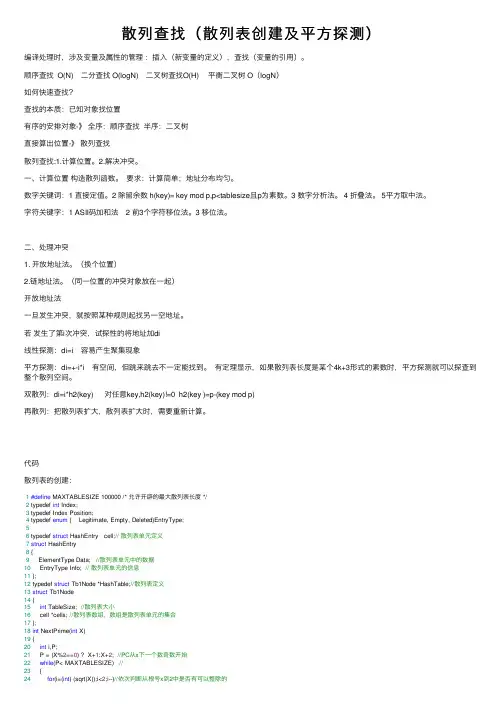 散列查找（散列表创建及平方探测）