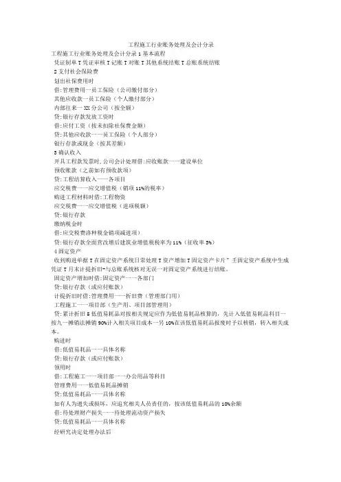 工程施工行业账务处理及会计分录