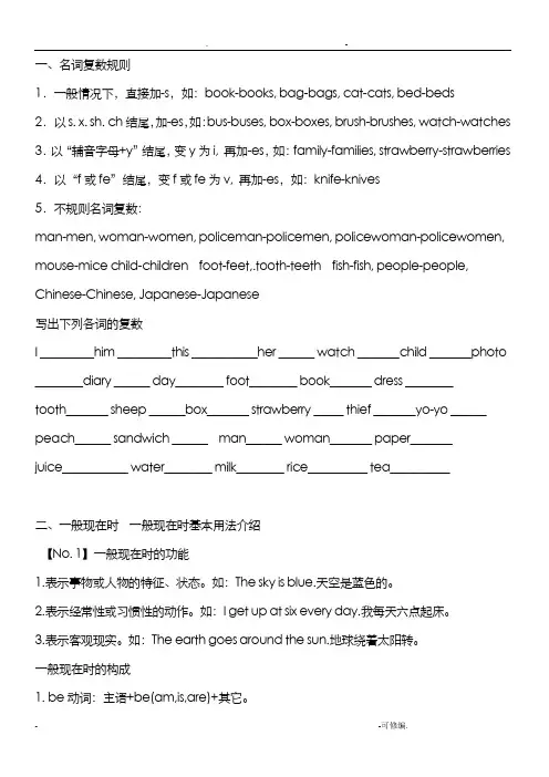 广州版小学英语语法毕业总复习
