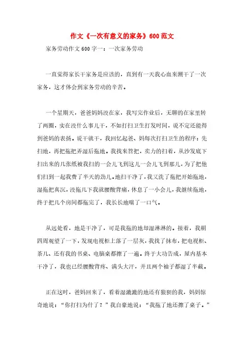 作文《一次有意义的家务》600范文