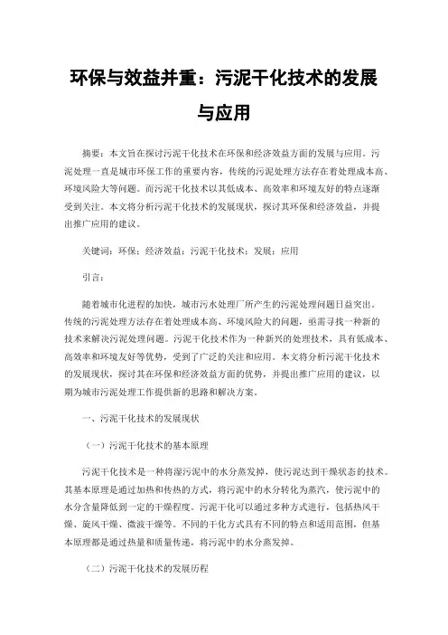 环保与效益并重：污泥干化技术的发展与应用