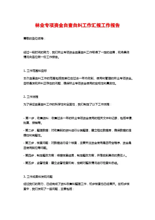 林业专项资金自查自纠工作汇报工作报告