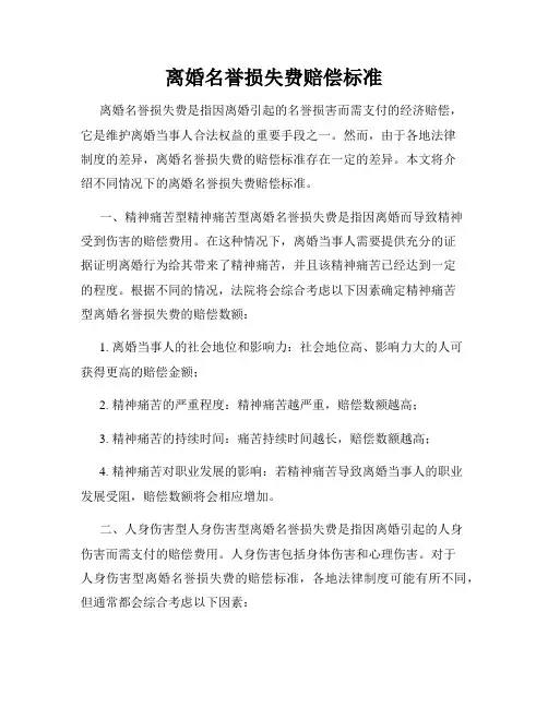离婚名誉损失费赔偿标准