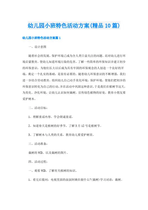 幼儿园小班特色活动方案(精品10篇)