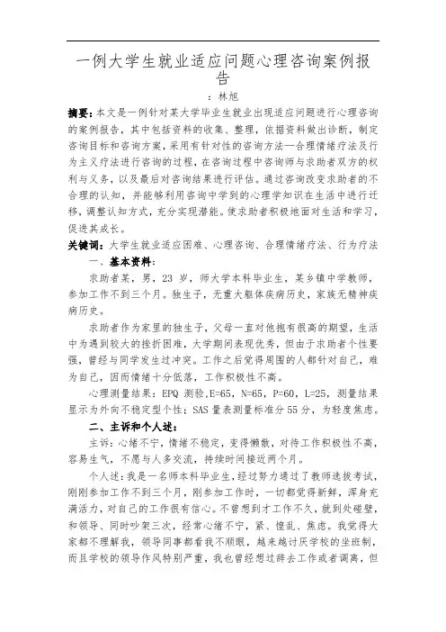 一例大学生就业适应问题心理咨询案例报告