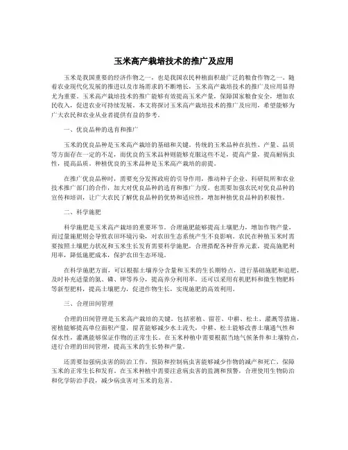 玉米高产栽培技术的推广及应用