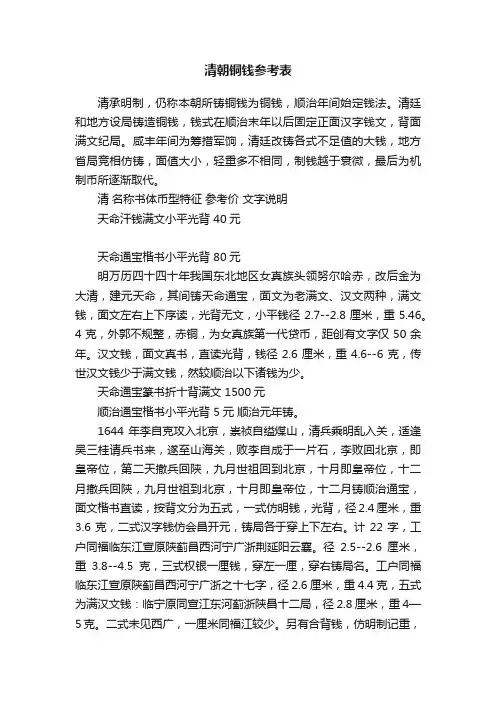 清朝铜钱参考表