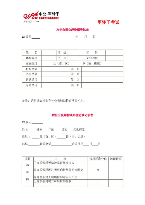 应征公民心理检测登记表