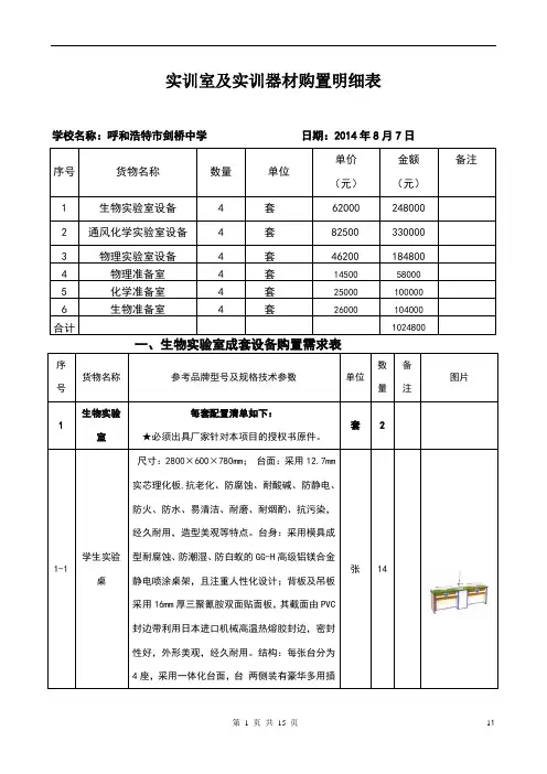 理化生实验室方案报价清单