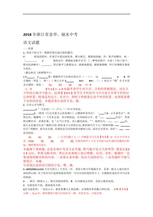 2018年浙江省金华市丽水市2018届九年级下学期初中学业水平考试语文试题解析版